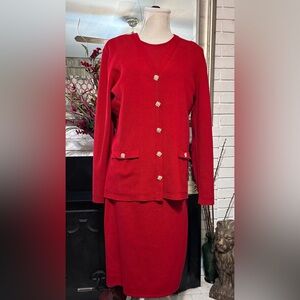 Talbots Red 3 Piece Knit Structured Tailored Suit